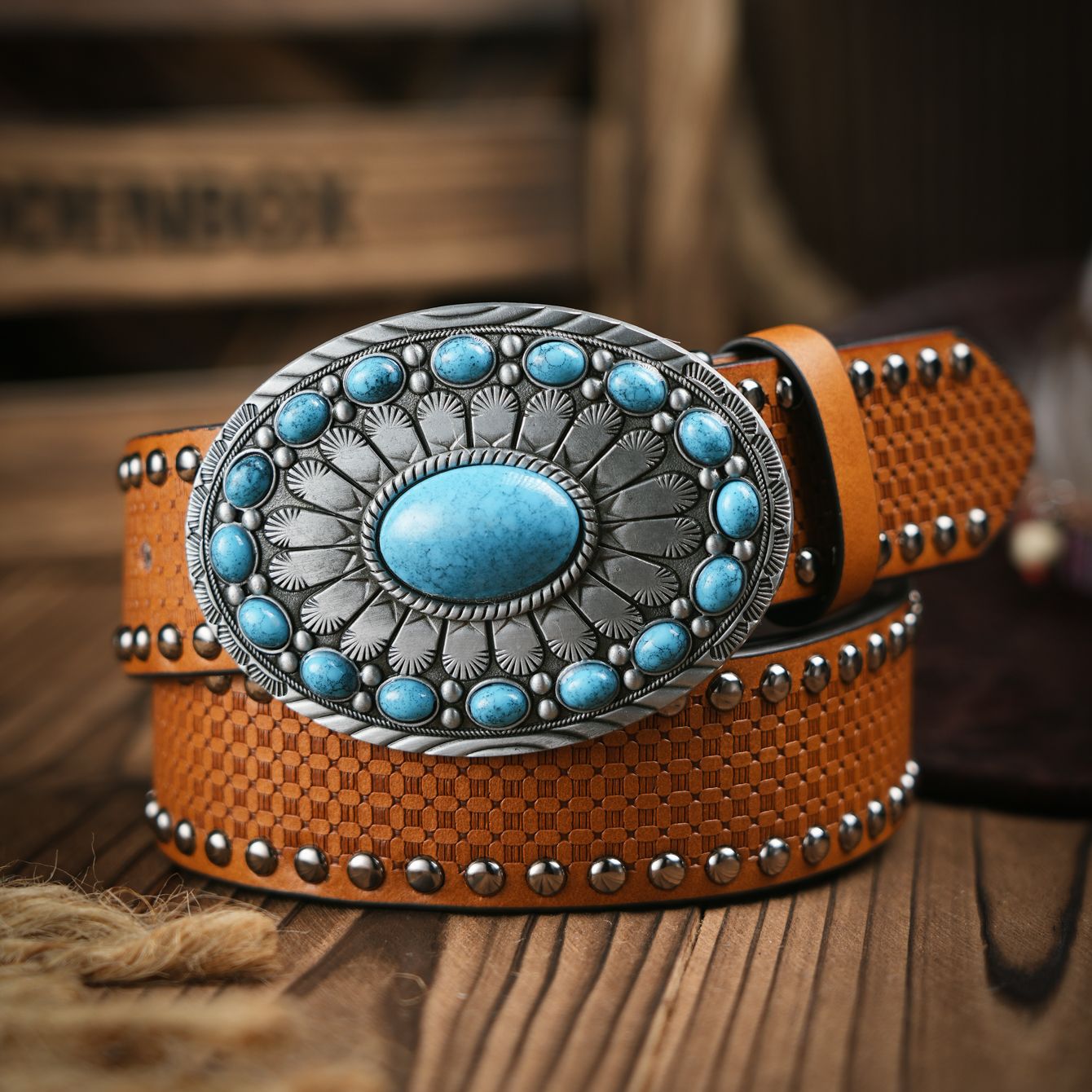 Leather Work Western - حزام كاجوال رجالي ونسائي بتصميم غربي