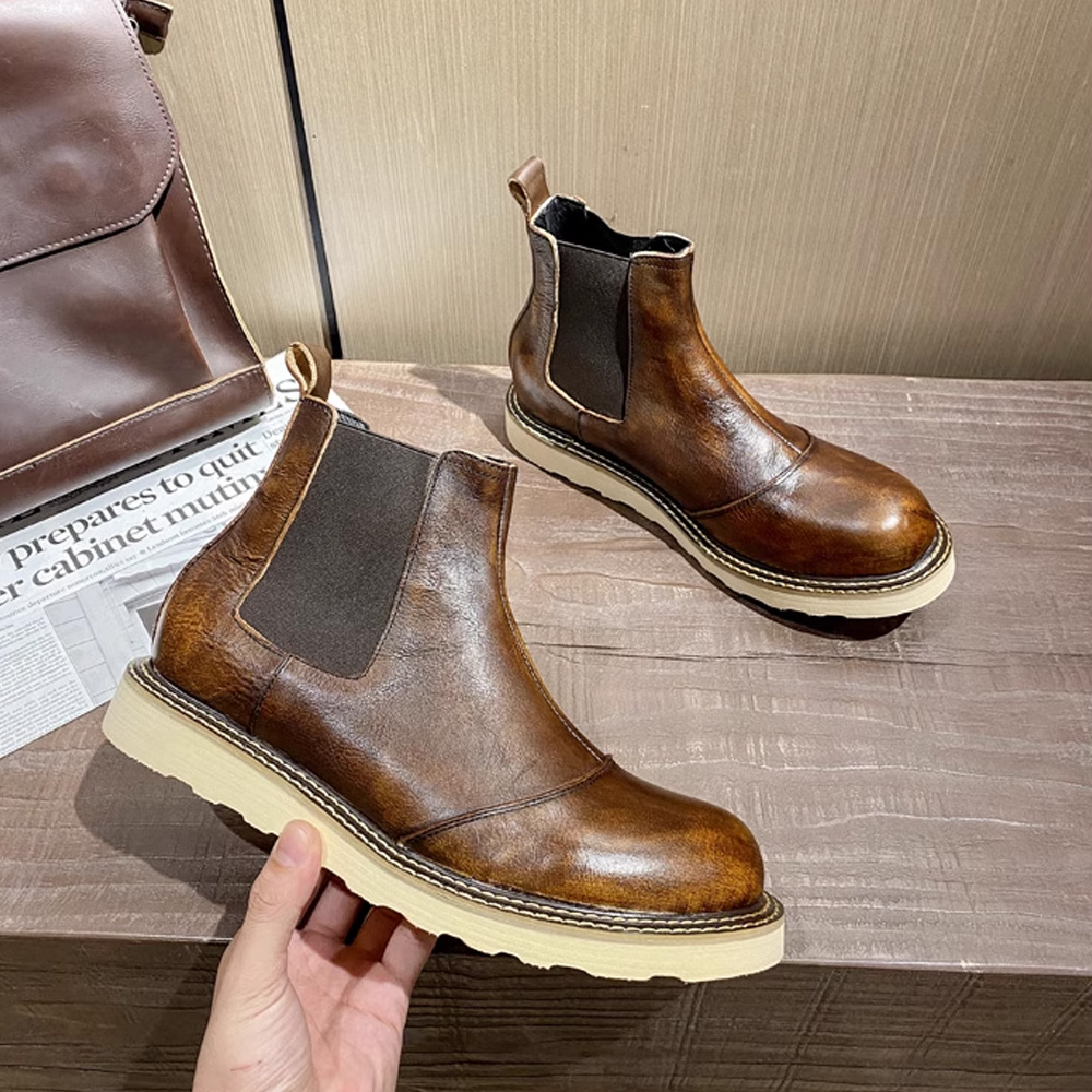 Leather Work Western - الرجعية الرجال جلد طبيعي تشيلسي أحذية