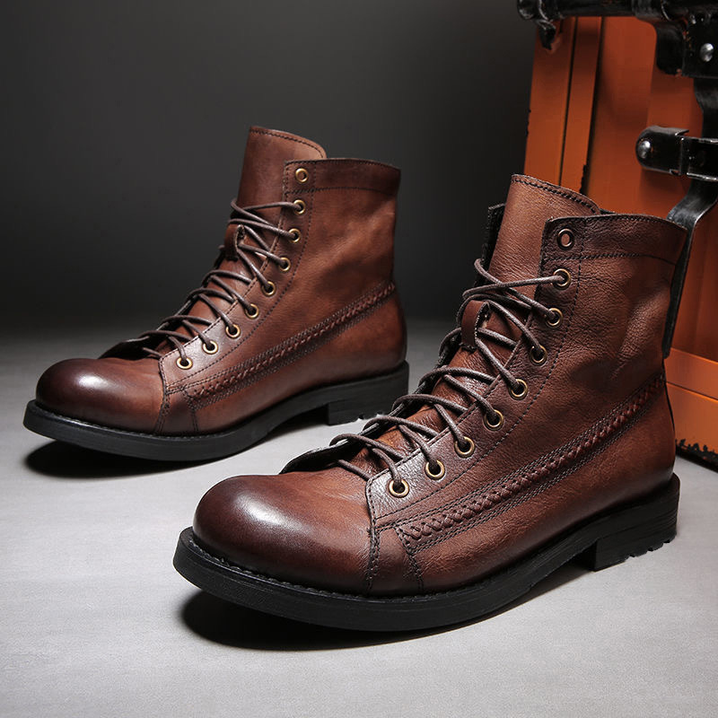 Leather Work Fabric - أحذية رجالية للكاحل كلاسيكية مصنوعة يدويًا